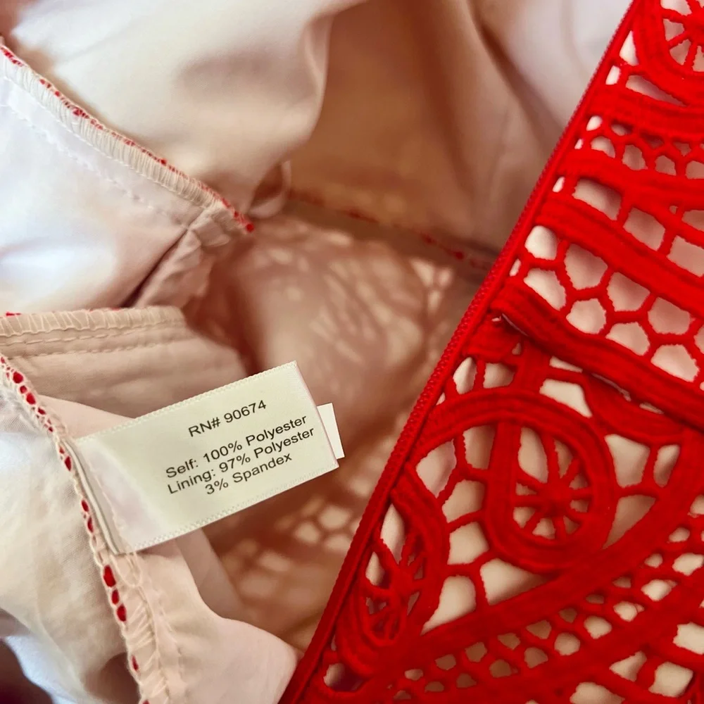 Red Lace Illusion Mini Sheath Dress Size 8 Date Night Wedding guest, Cocktail - Picture 9 of 11